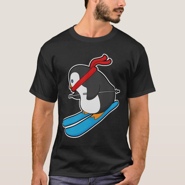 Camiseta Pingüino como esquiador con esquí (Anverso)