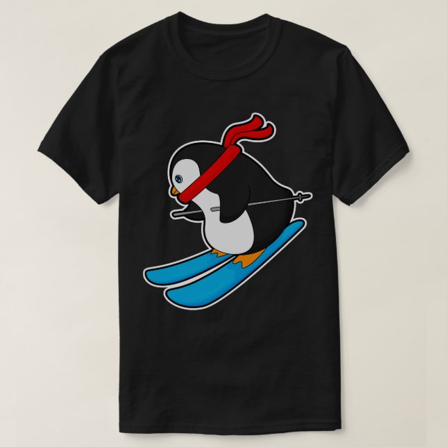 Camiseta Pingüino como esquiador con esquí 1 (Diseño del anverso)