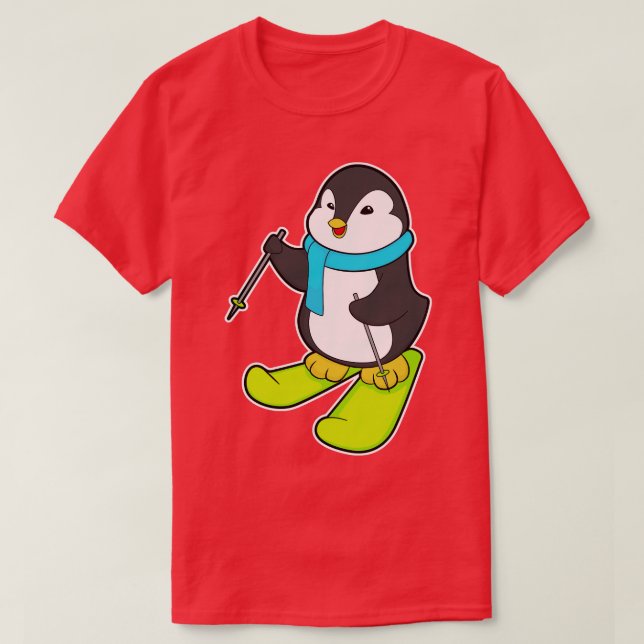 Camiseta Pingüino como esquiador con esquí 2 (Diseño del anverso)