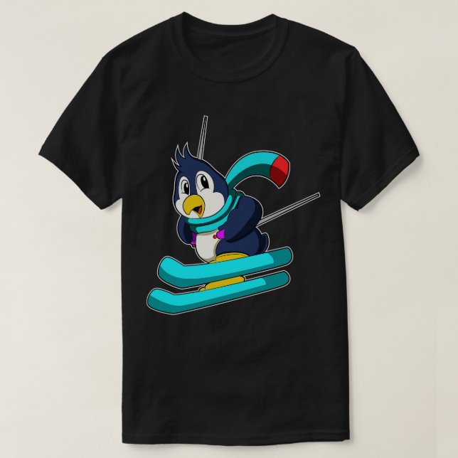 Camiseta Pingüino como esquiador con esquís (Diseño del anverso)
