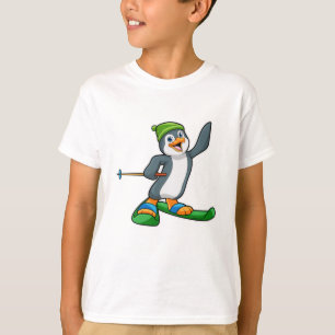 Camiseta Pingüino como esquiador con pista de esquí y gorro