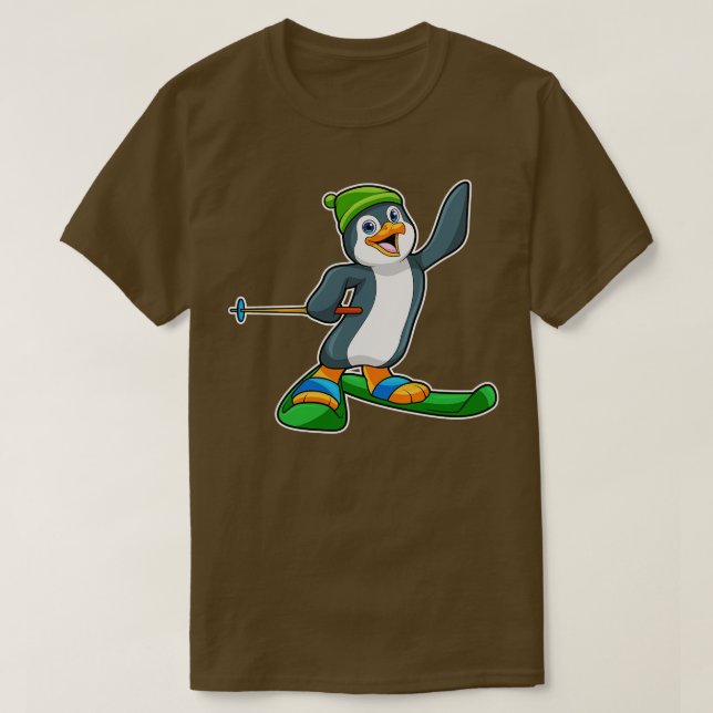 Camiseta Pingüino como esquiador con tapón de esquí (Diseño del anverso)