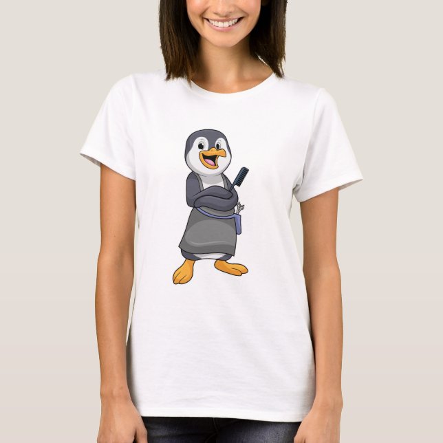 Camiseta Pingüino como estilista del pelo con comb (Anverso)