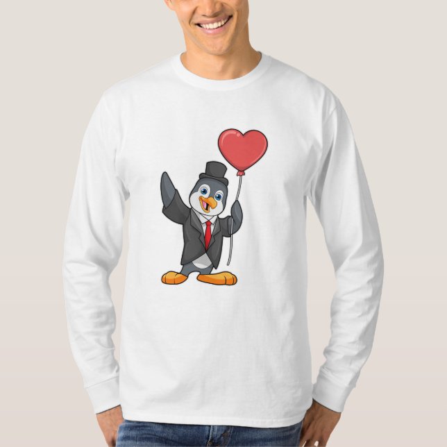 Camiseta Pingüino como Groom con Balón de Corazón (Anverso)