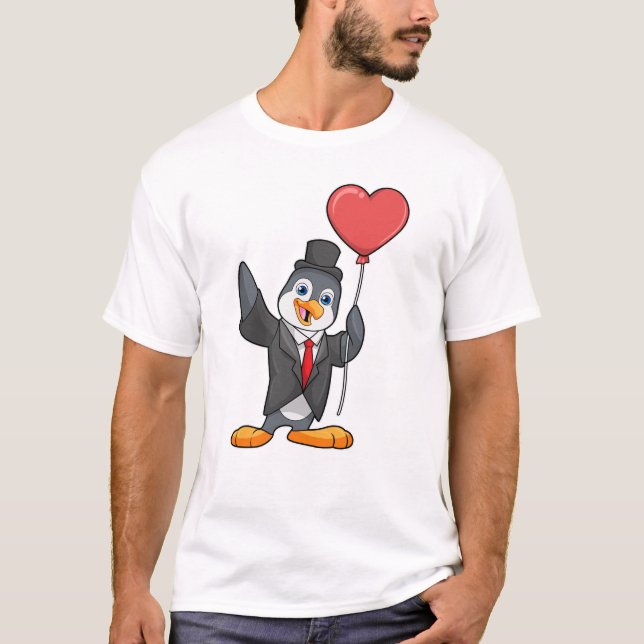 Camiseta Pingüino como Groom con Balón de Corazón (Anverso)