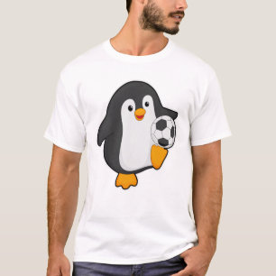 Camiseta Pingüino como jugador de fútbol con pelota de fútb