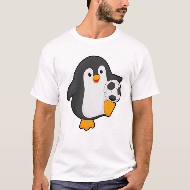 Camiseta Pingüino como jugador de fútbol con pelota de fútb (Anverso)