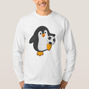 Camiseta Pingüino como jugador de fútbol con pelota de fútb