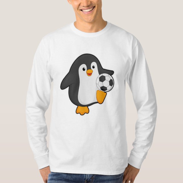 Camiseta Pingüino como jugador de fútbol con pelota de fútb (Anverso)
