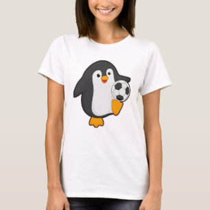 Camiseta Pingüino como jugador de fútbol con pelota de fútb
