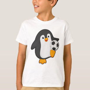 Camiseta Pingüino como jugador de fútbol con pelota de fútb