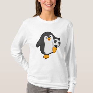 Camiseta Pingüino como jugador de fútbol con pelota de fútb