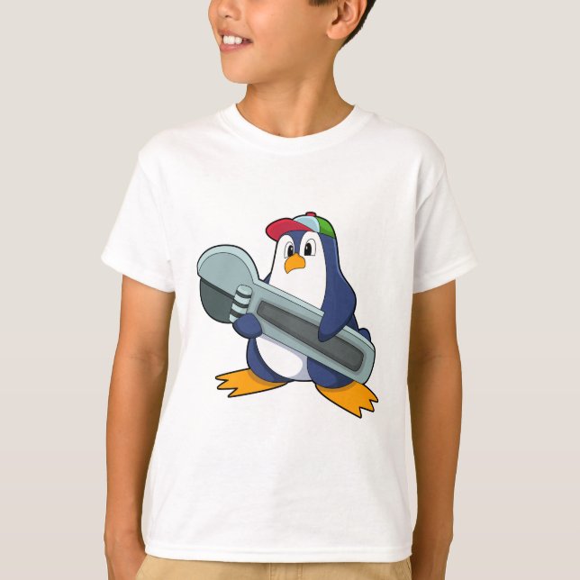 Camiseta Pingüino como Mecáhaico con Herramienta (Anverso)