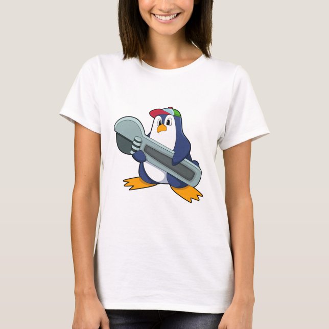 Camiseta Pingüino como Mecáhaico con Herramienta (Anverso)