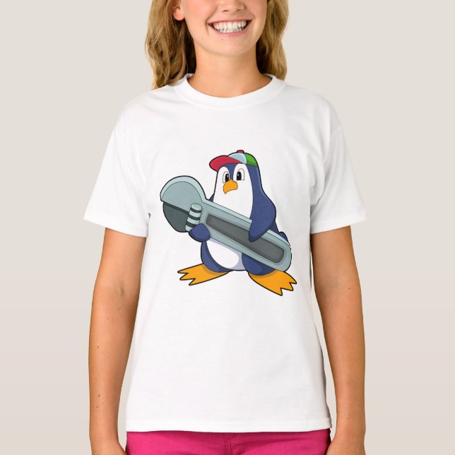Camiseta Pingüino como Mecáhaico con Herramienta (Anverso)
