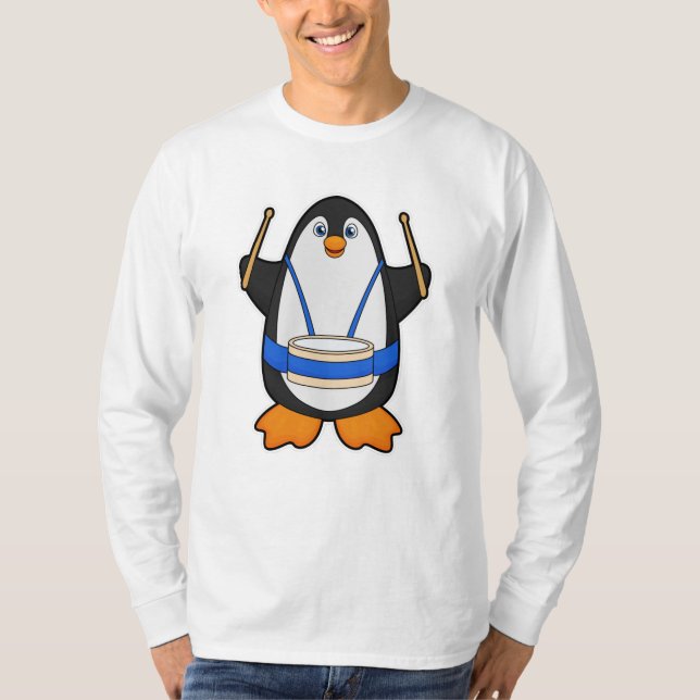 Camiseta Pingüino como músico con tambor (Anverso)