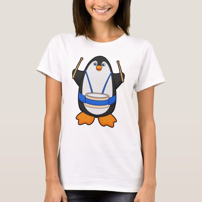 Camiseta Pingüino como músico con tambor (Anverso)