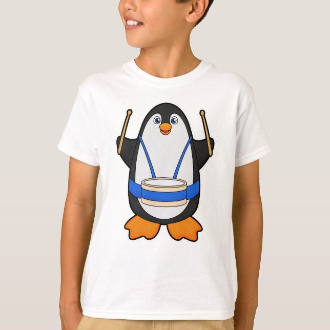 Camiseta Pingüino como músico con tambor (Anverso)