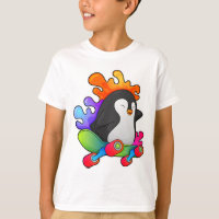 Pingüino como patinador con patineta