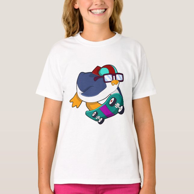 Camiseta Pingüino como patinador con patineta (Anverso)