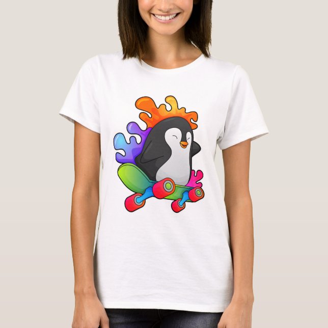 Camiseta Pingüino como patinador con patineta (Anverso)
