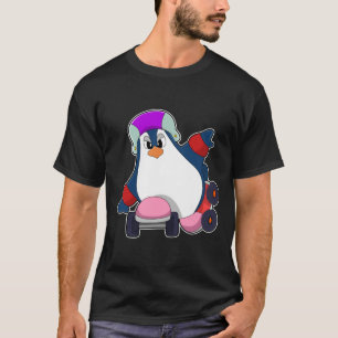 Camiseta Pingüino como patinador en línea con patines en lí