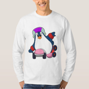 Camiseta Pingüino como patinador en línea con patines en lí
