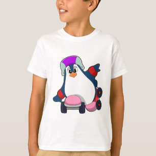 Camiseta Pingüino como patinador en línea con patines en lí