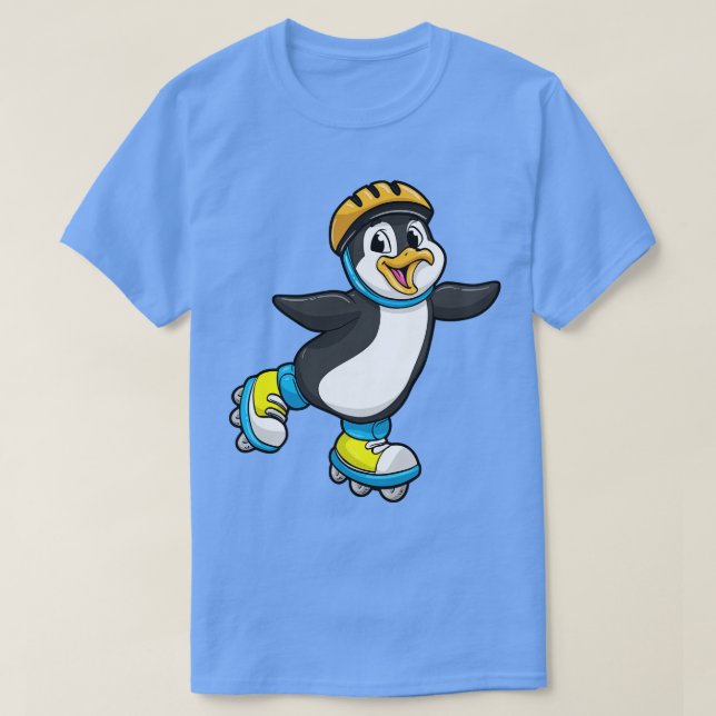 Camiseta Pingüino como patinador en línea con patines en lí (Diseño del anverso)