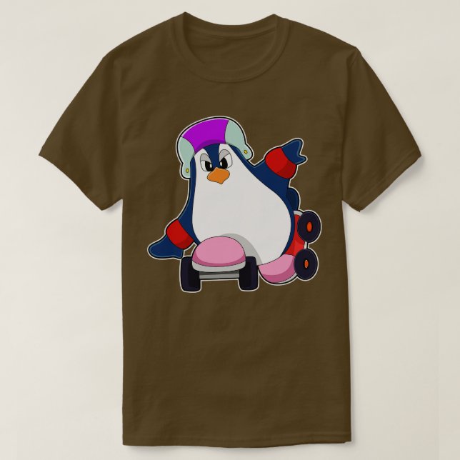 Camiseta Pingüino como patinador en línea con patines en lí (Diseño del anverso)
