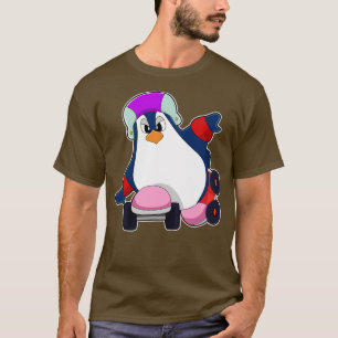 Camiseta Pingüino como patinador en línea con patines en lí