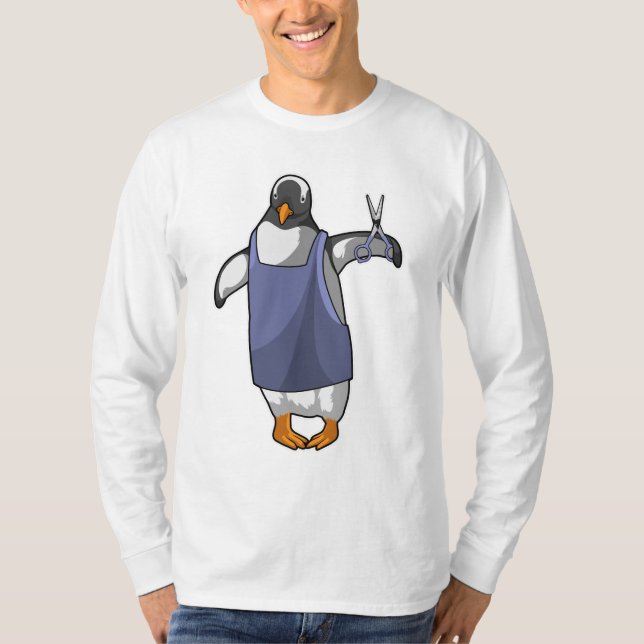 Camiseta Pingüino como peluquero con tijeras (Anverso)