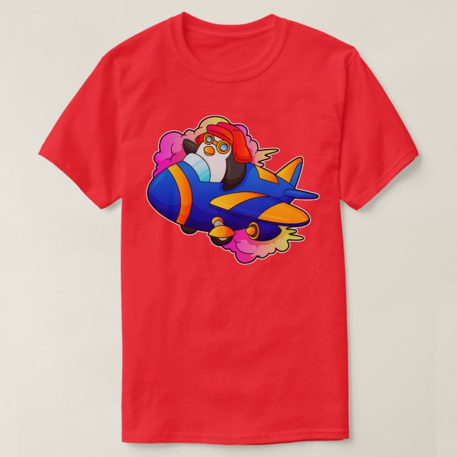 Camiseta Pingüino como piloto con avión (Diseño del anverso)