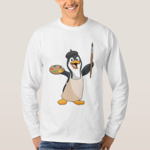 Camiseta Pingüino como pintador con pincel de pintura y col