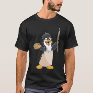 Camiseta Pingüino como pintador con pincel de pintura y col