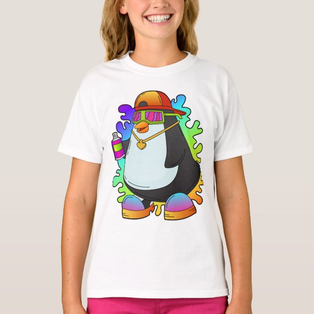 Camiseta Pingüino como pintor con rociado (Anverso)