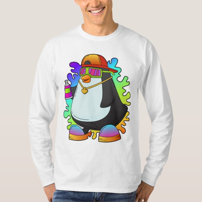 Camiseta Pingüino como pintor con rociado (Anverso)