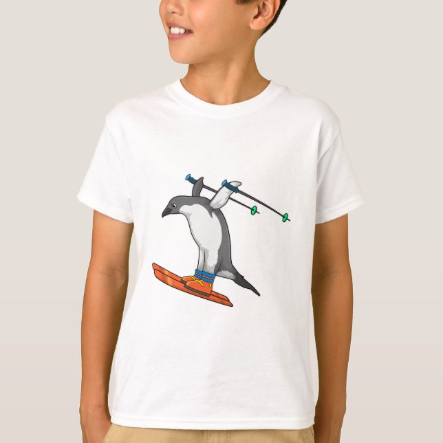 Camiseta Pingüino como saltador de esquí con esquí (Anverso)