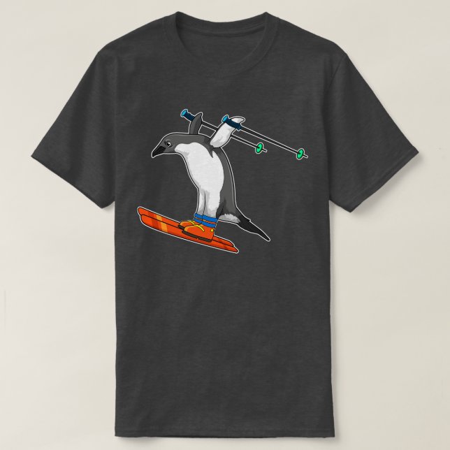 Camiseta Pingüino como saltador de esquí con esquí (Diseño del anverso)