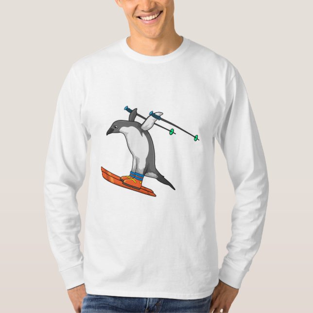 Camiseta Pingüino como saltador de esquí con esquí (Anverso)