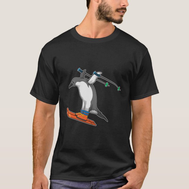Camiseta Pingüino como saltador de esquí con esquí (Anverso)