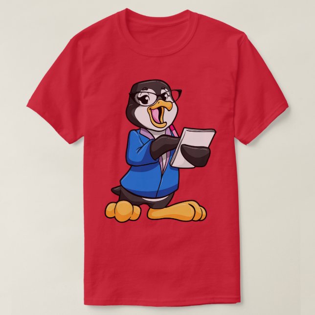 Camiseta Pingüino como secretario con pluma de vidrio y not (Diseño del anverso)