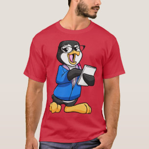 Camiseta Pingüino como secretario con pluma de vidrio y not