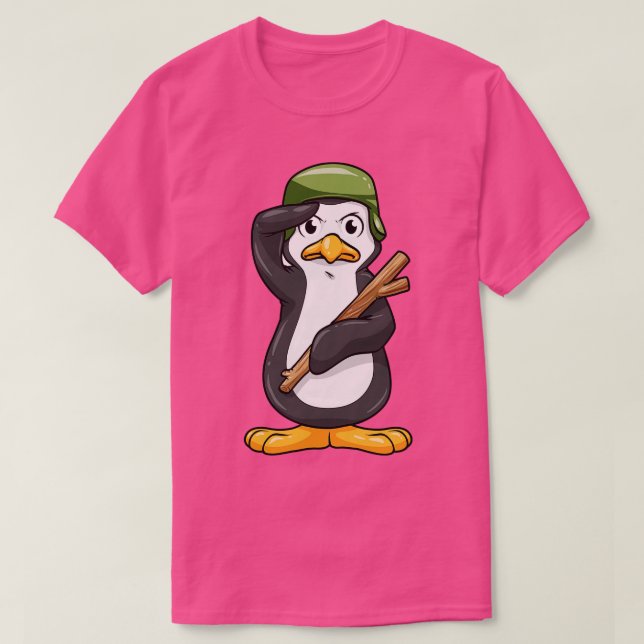Camiseta Pingüino como soldado con casco y saludos militare (Diseño del anverso)
