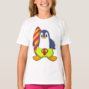 Camiseta Pingüino como surfista con tabla de surf