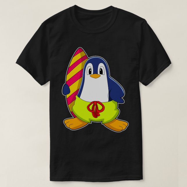 Camiseta Pingüino como surfista con tabla de surf (Diseño del anverso)