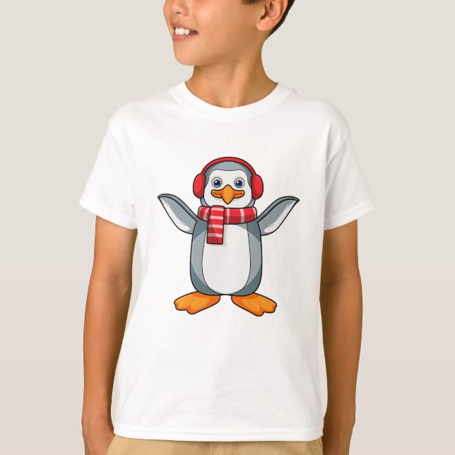 Camiseta Pingüino con bufanda y audífono (Anverso)