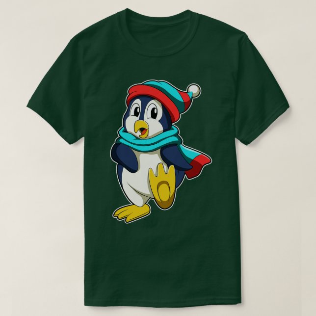 Camiseta Pingüino con bufanda y Gorra (Diseño del anverso)
