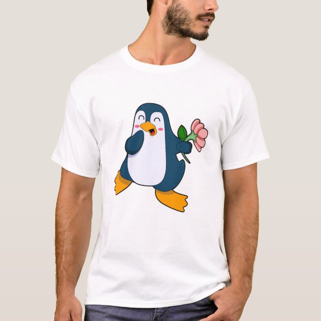 Camiseta Pingüino con flor rosa (Anverso)