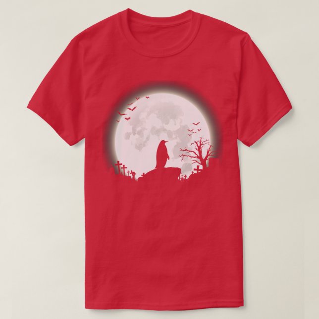 Camiseta Pingüino con fondo de halloween de luna grande (Diseño del anverso)